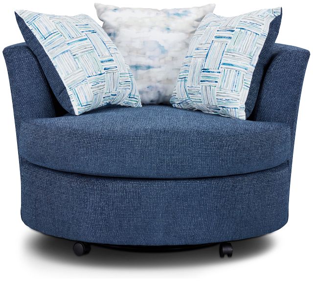 Rhodes Dark Blue Fabric Swivel Chair