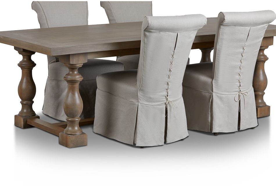 Haddie Light Tone Trestle Table & 4 Skirted Chairs