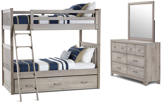 Rivercreek Gray Wood Bunk Bed Trundle Bedroom