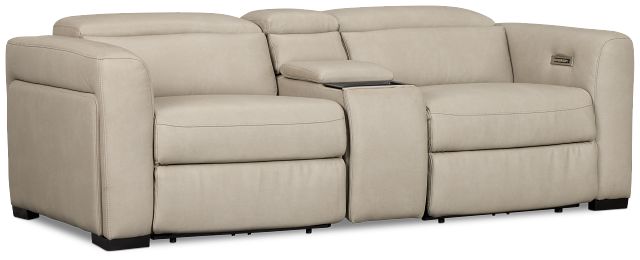 Melody Light Gray Micro Power Reclining Console Sofa
