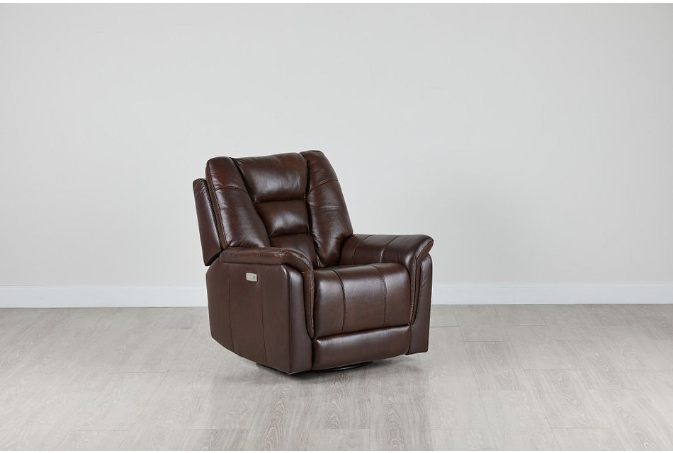 Owen Brown Leather Power Swivel Glider Recliner Living Room Recliners City Furniture