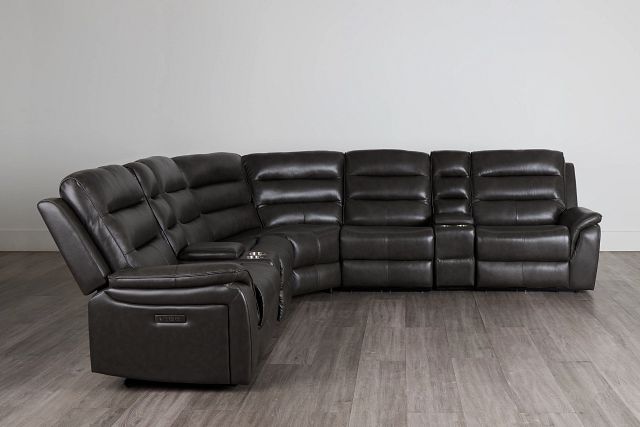 Maverick Dark Gray Lthr/vinyl Large Triple Power Reclining Two-arm Sectional
