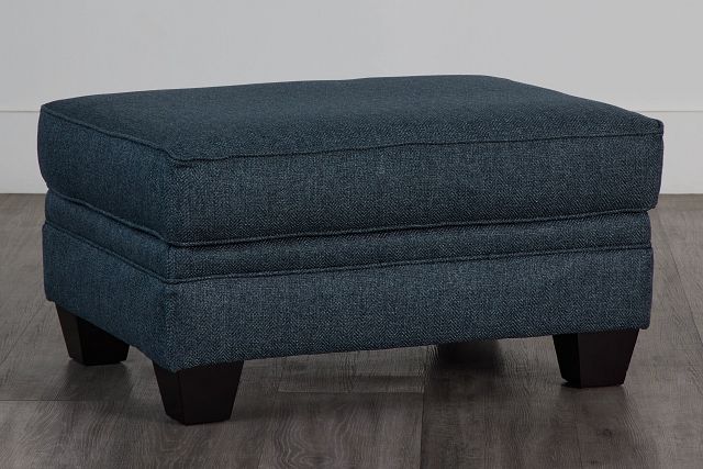 Avery Dark Blue Fabric Ottoman