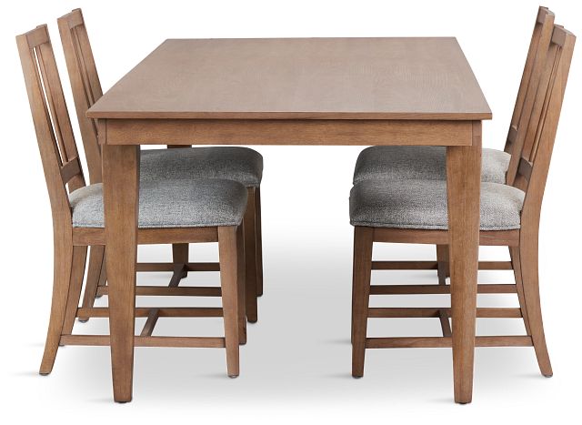 Provo Mid Tone Rect Table & 4 Gray Upholstered Chairs