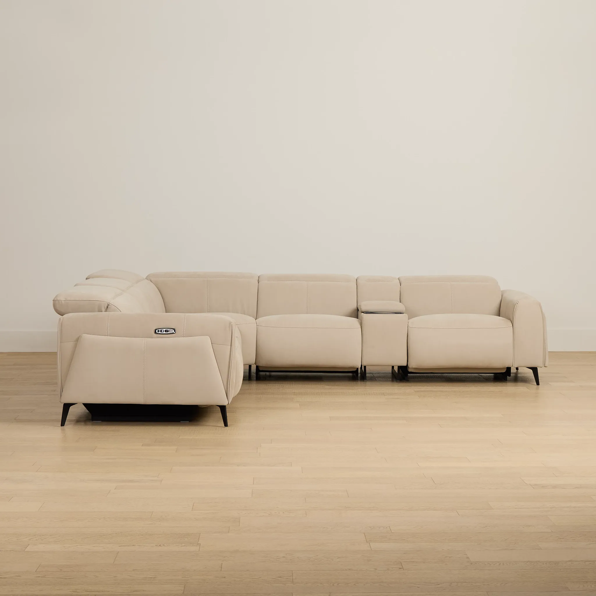 Reyna Beige Micro Medium Triple Power 2-arm Sectional