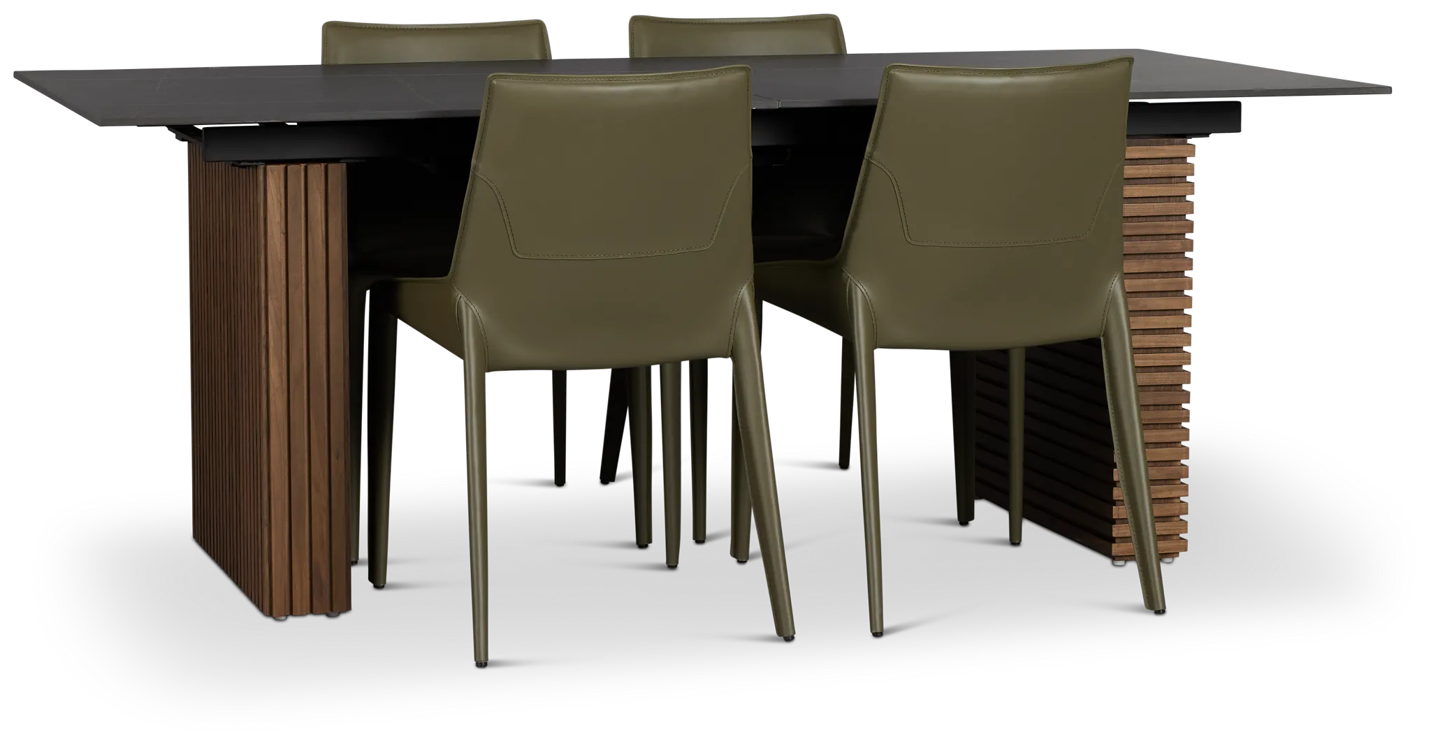 Wayne Two-tone Stone Rectangular Table & 4 Dark Green Upholstered Chair