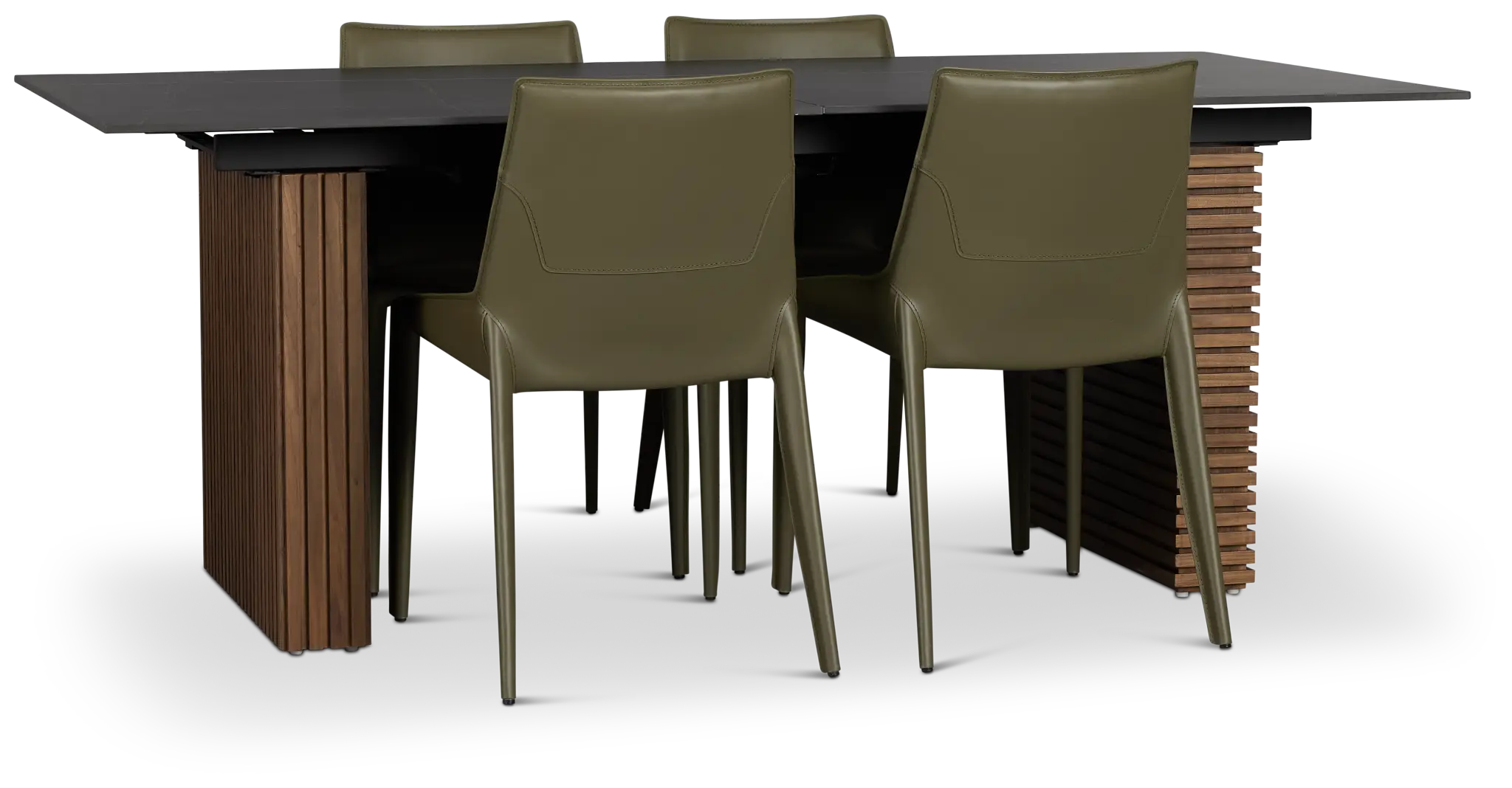 Wayne Two-tone Stone Rectangular Table & 4 Dark Green Upholstered Chair Wayne Two-tone Stone Rectangular Table & 4 Dark Green Upholstered Chair