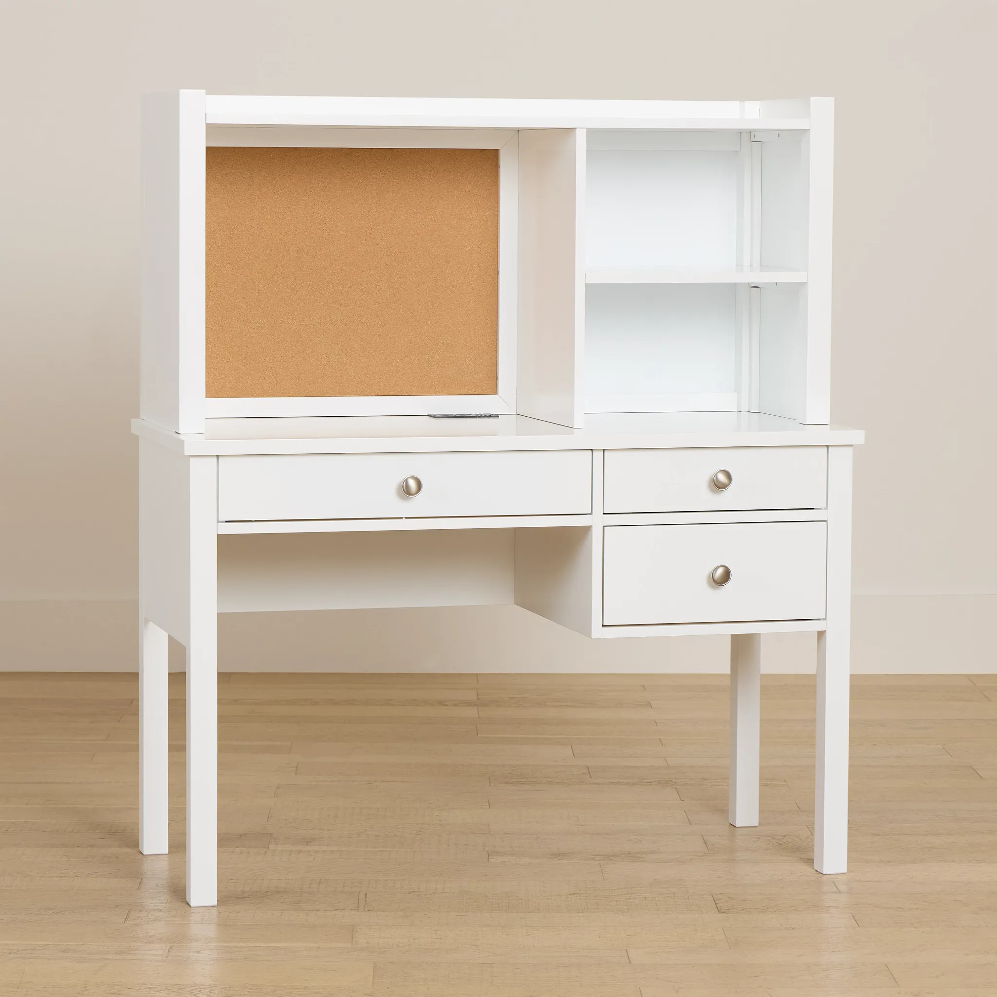 Charleston White 3-drawer Desk & Hutch