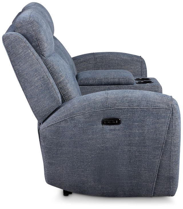 Walker Blue Fabric Reclining Console Loveseat