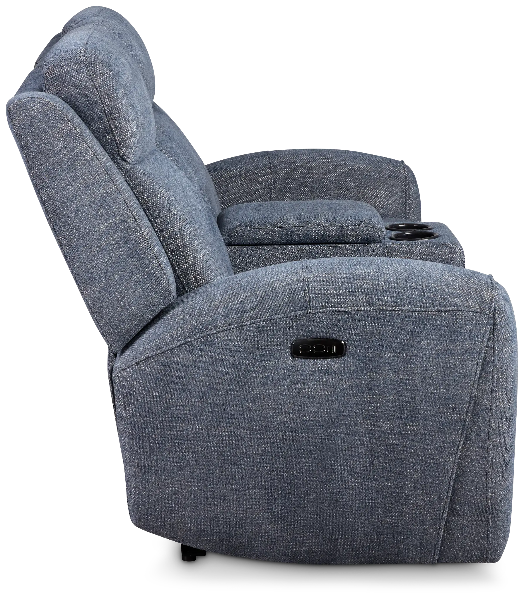 Walker Blue Fabric Reclining Console Loveseat Walker Blue Fabric Reclining Console Loveseat