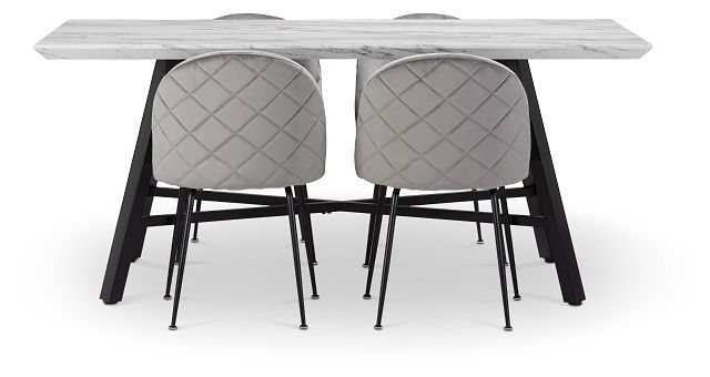 Capri Black Gray Rectangular Table & 4 Upholstered Chairs (4)