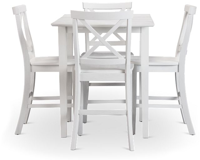 Woodstock White Drop Leaf High Table & 4 Wood Barstools (3)