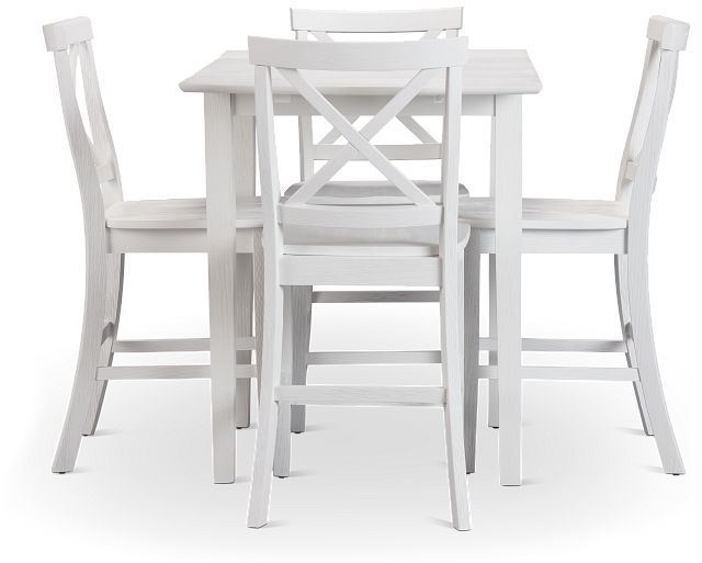 Woodstock White Drop Leaf High Table & 4 Wood Barstools