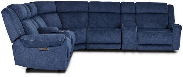Beckett Dark Blue Micro Large Dual Power Reclining Two-arm Sectional (3)