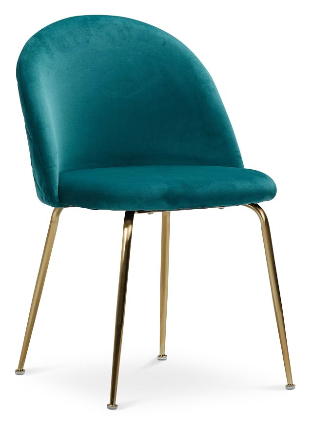 Capri Dark Teal Velvet Upholstered Side Chair W/ Gold Legs