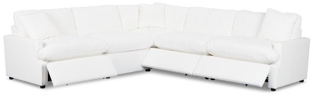 Skye White Fabric Small Triple Power Reclining Two-arm Sectional