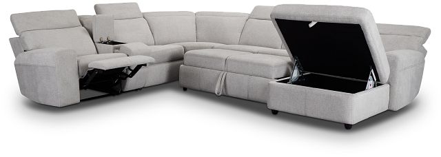 Callum Light Gray Fabric Medium Right Reclining Chaise Sleeper Sectional