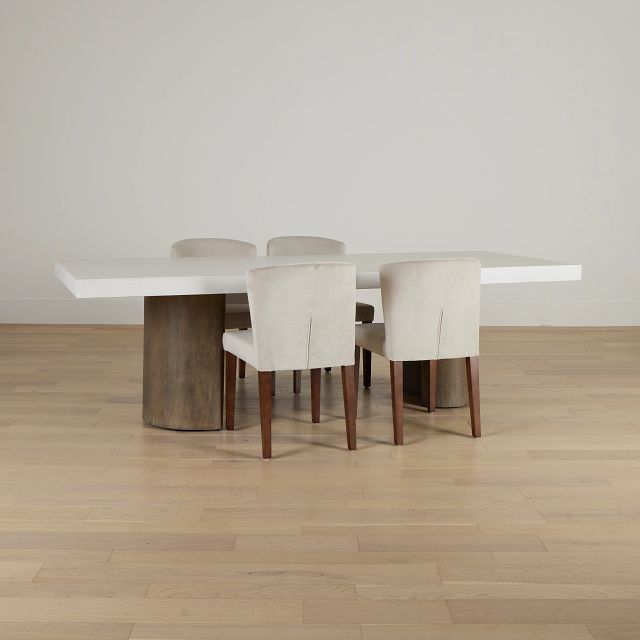 Jensen White Rect Table & 4 Upholstered Chairs