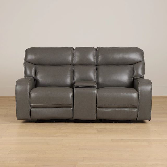 Jasper Gray Leather Power Reclining Console Loveseat