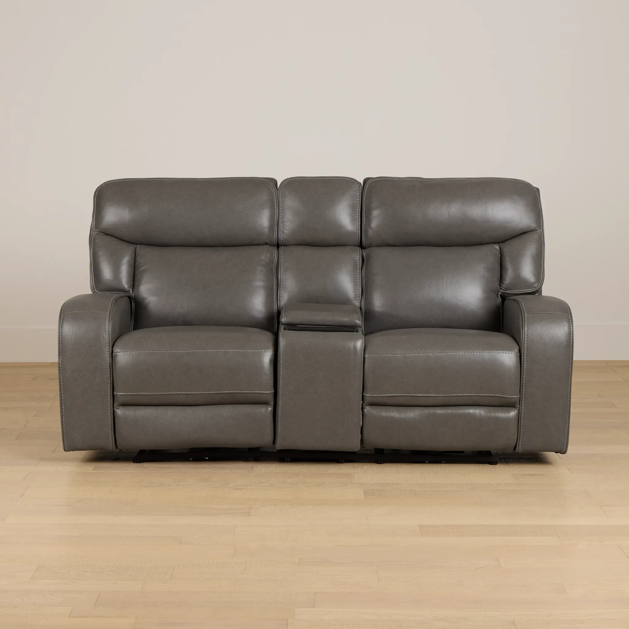 Jasper Gray Leather Power Reclining Console Loveseat Jasper Gray Leather Power Reclining Console Loveseat