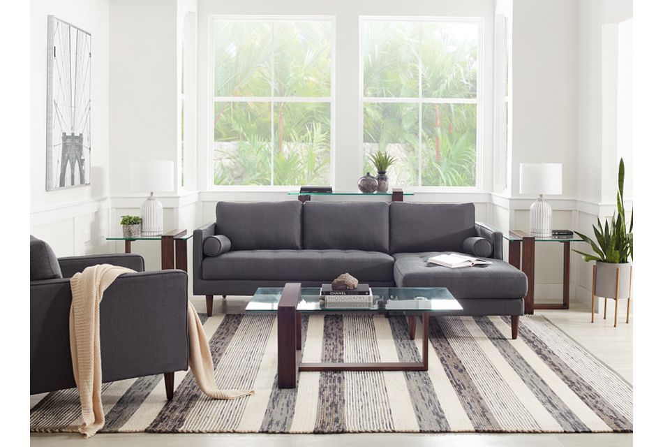 Rue Gray Fabric Right Chaise Sectional Living Room Sectionals City Furniture