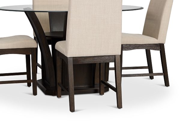 Roswell Glass Round Table & 4 Upholstered Chairs