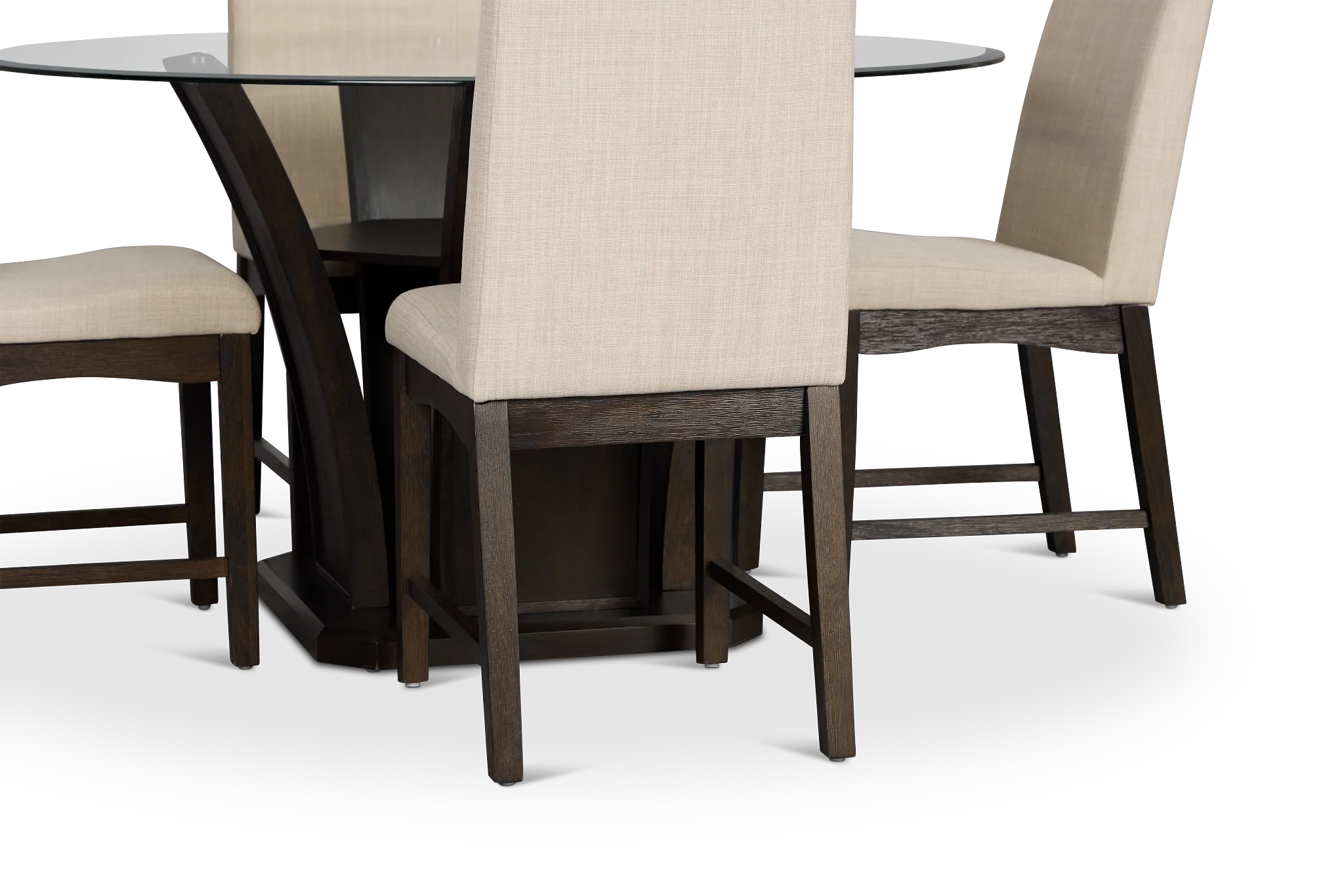 Roswell Glass Round Table & 4 Upholstered Chairs