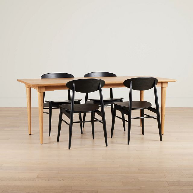 Stockton Light Tone Rect Table & 4 Wood Chairs