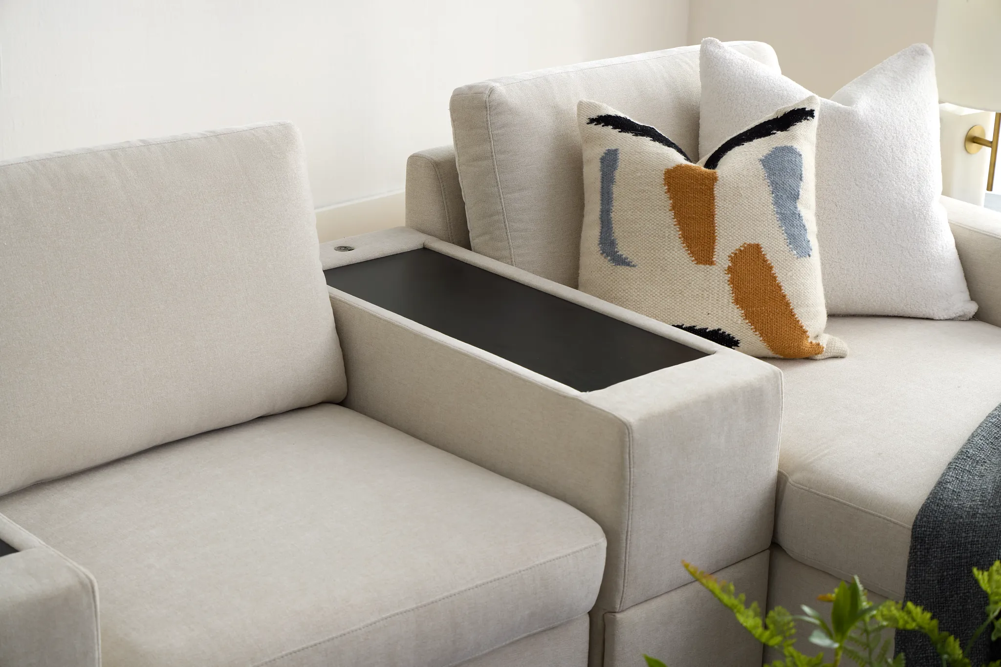 Addie Beige Fabric 6-piece Home Theater With Storage Consoles