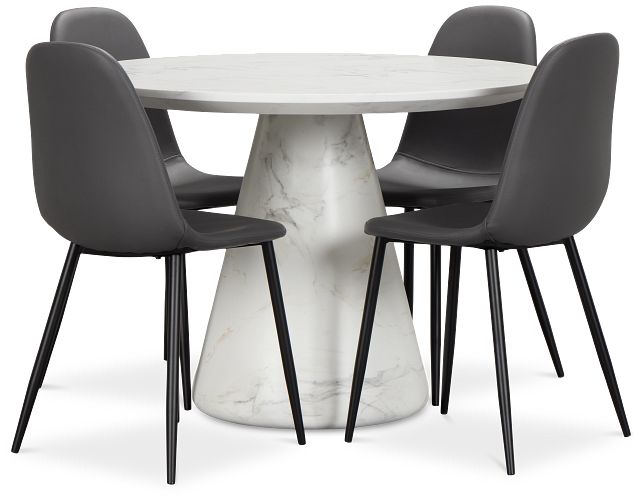 Merrick White Round Table & 4 Upholstered Chairs