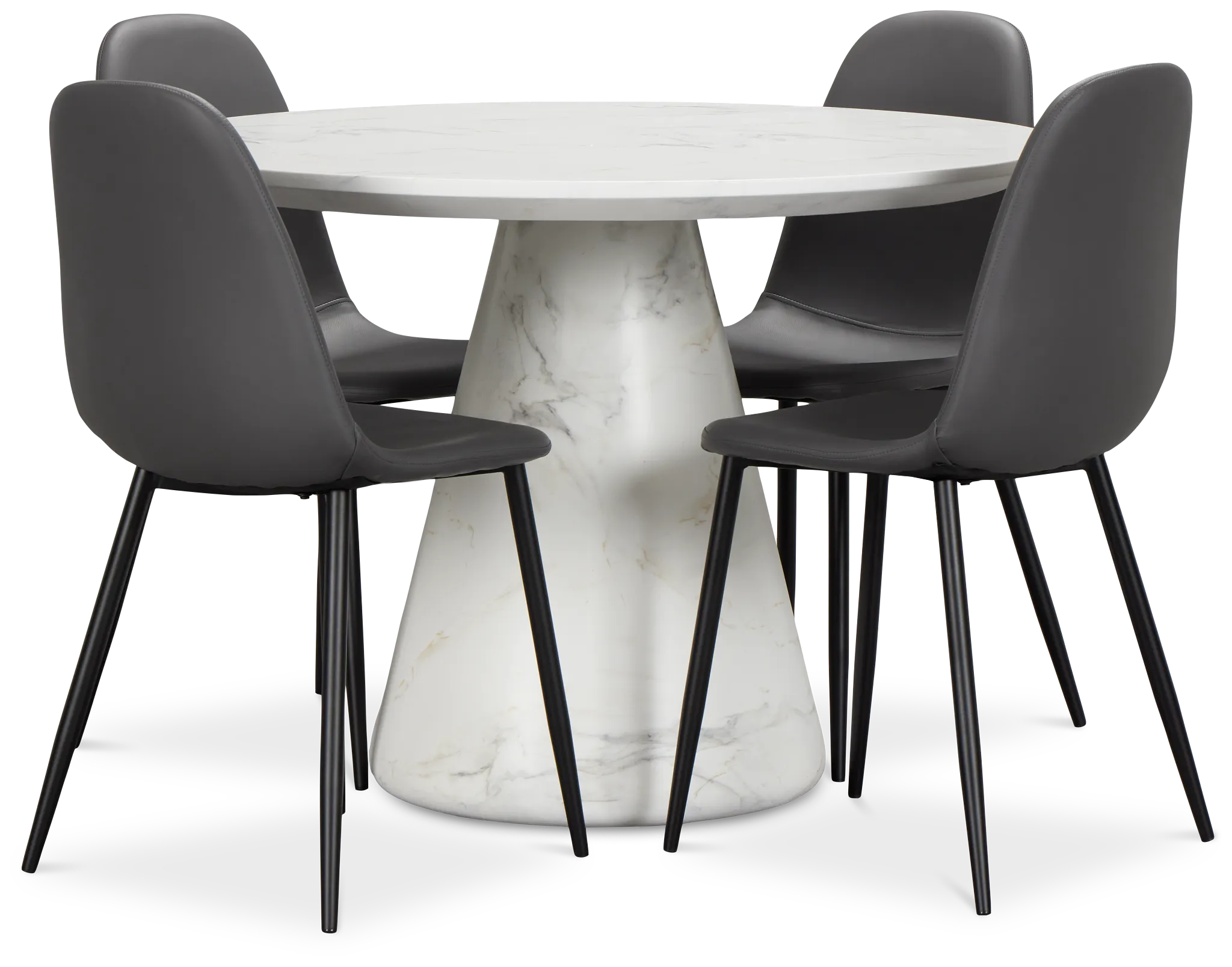 Merrick White Round Table & 4 Upholstered Chairs
