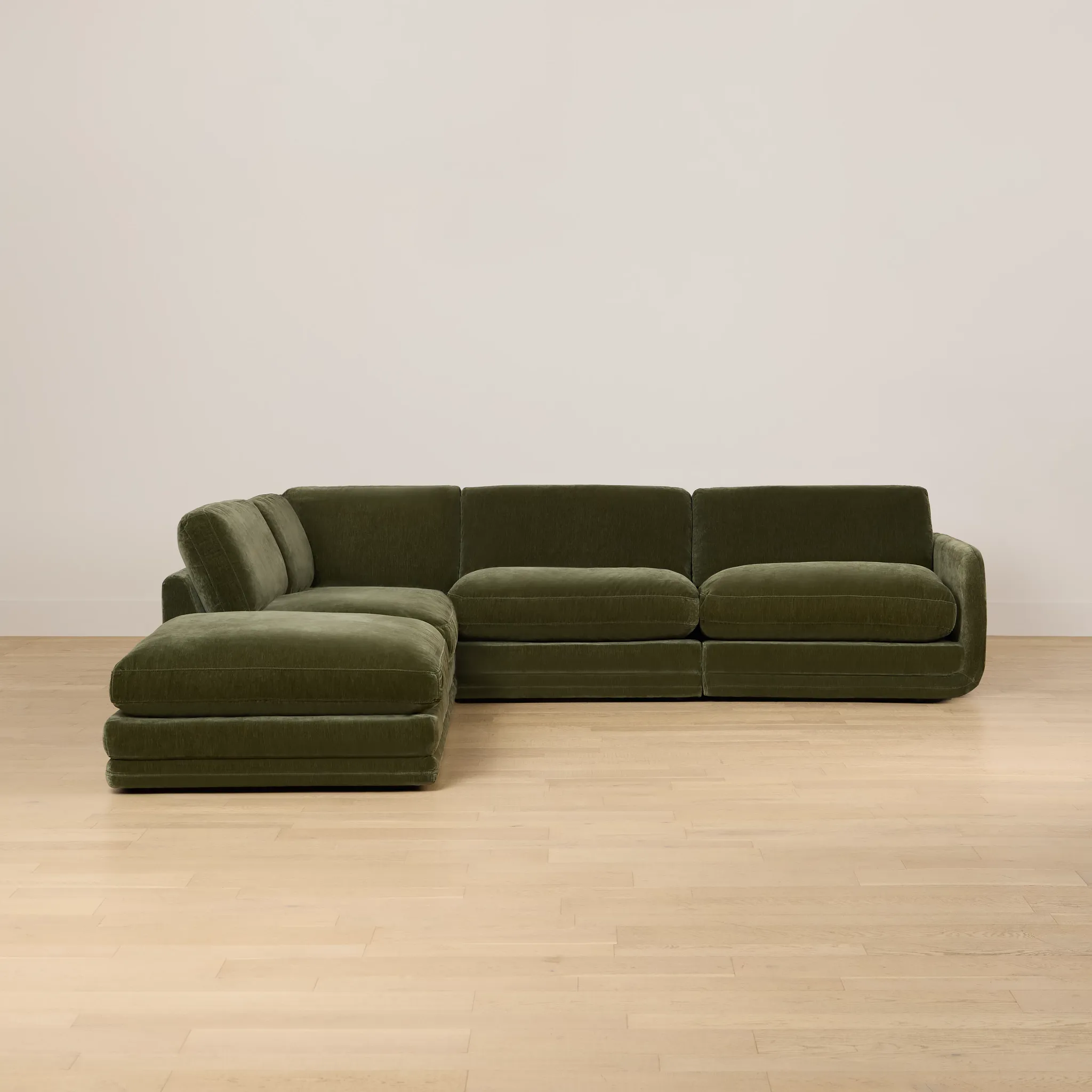 Jules Green Velvet 5-piece Left Facing Bumper Sectional