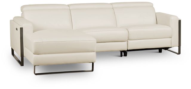 Atlas White Lthr/vinyl Left Chaise Power Reclining Sectional