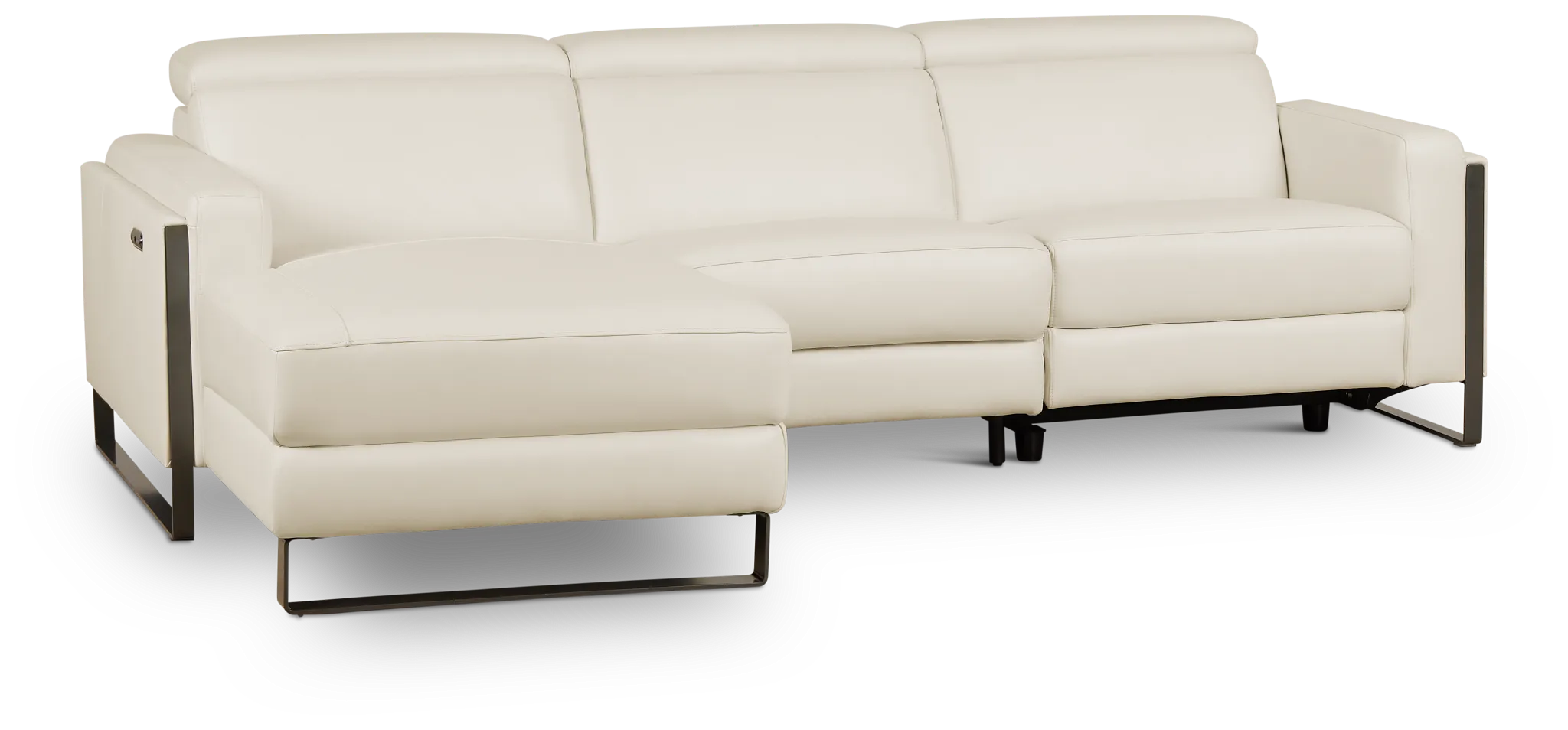 Atlas White Lthr/vinyl Left Chaise Power Reclining Sectional