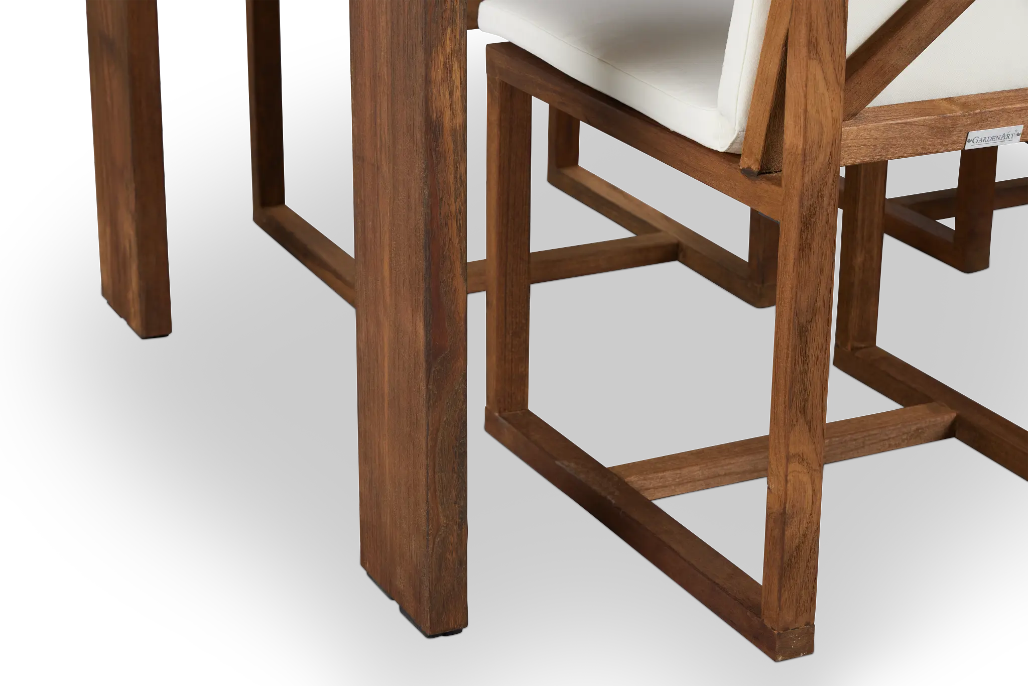 Linear 70" White 70" Teak Table & 4 Cushioned Side Chairs Linear 70" White 70" Teak Table & 4 Cushioned Side Chairs