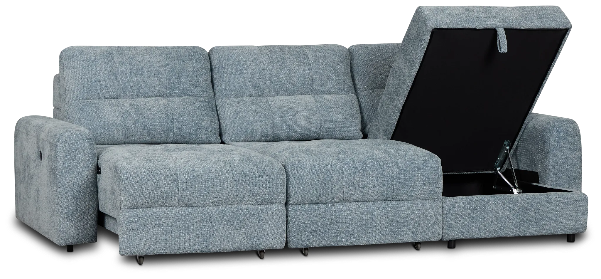 Hendrix Light Blue Fabric Right Dual Power Extension Chaise Sectional