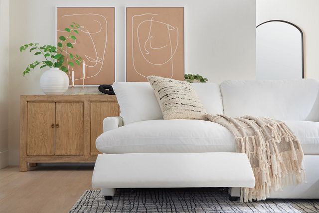 Skye White Fabric Small Triple Power Reclining Two-arm Sectional