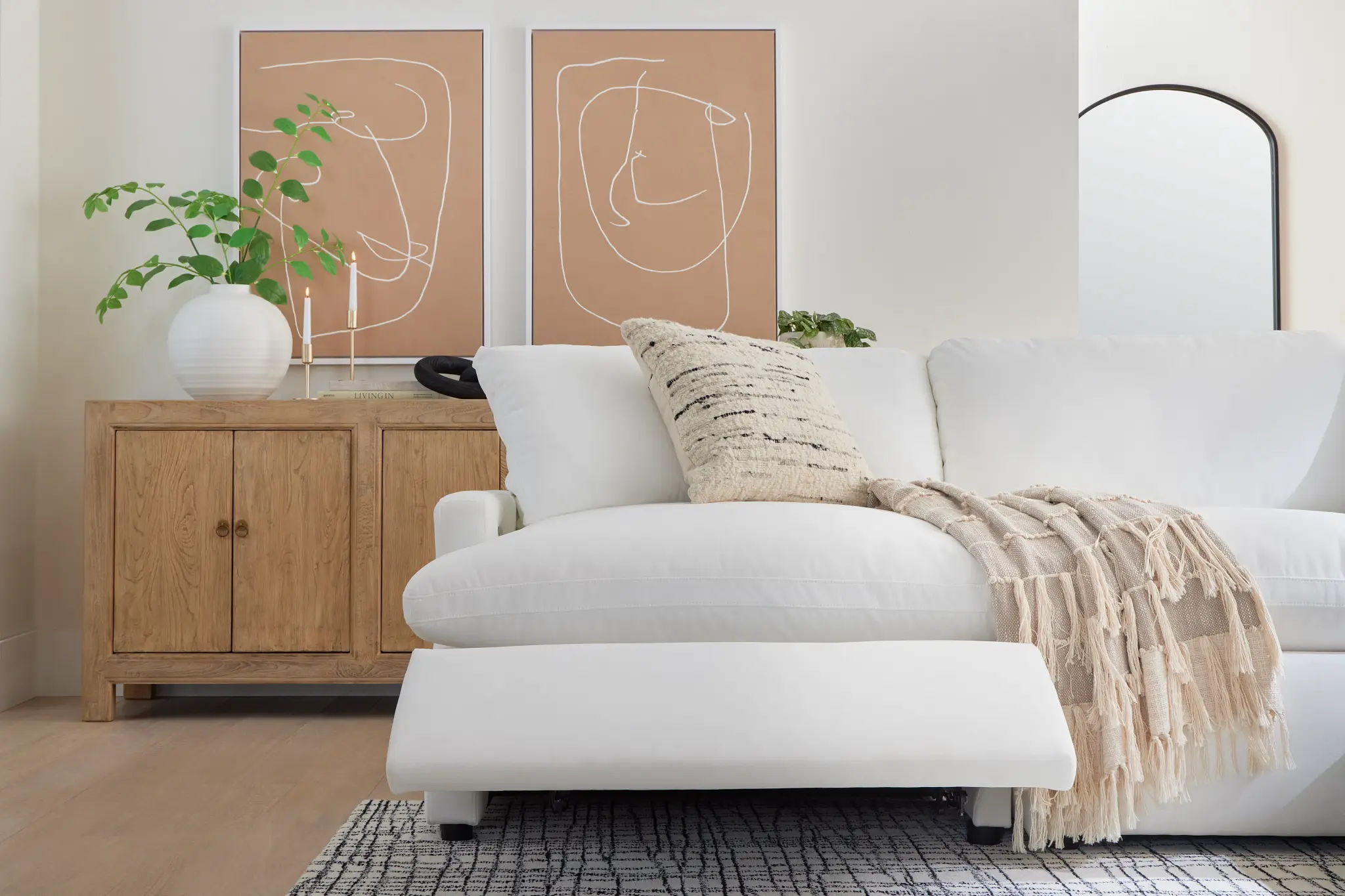 Skye White Fabric Small Triple Power Reclining Two-arm Sectional Skye White Fabric Small Triple Power Reclining Two-arm Sectional