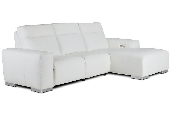 Elba White Leather Small Dual Power Right Chaise Sectional
