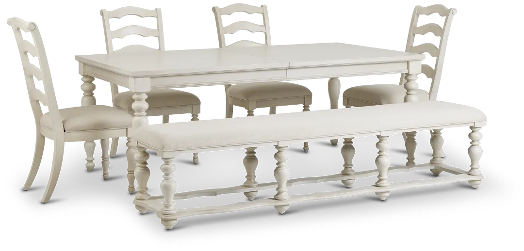 Savannah Ivory Rect Table, 4 Chairs & Bench