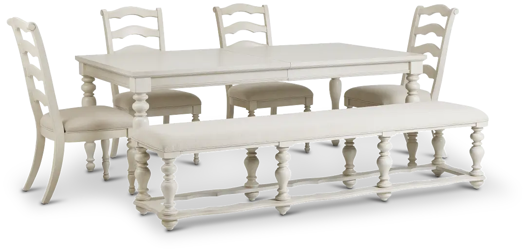 Savannah Ivory Rect Table, 4 Chairs & Bench Savannah Ivory Rect Table, 4 Chairs & Bench