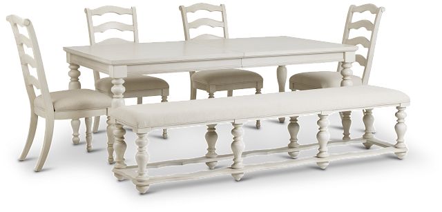 Savannah Ivory Rect Table, 4 Chairs & Bench (1)