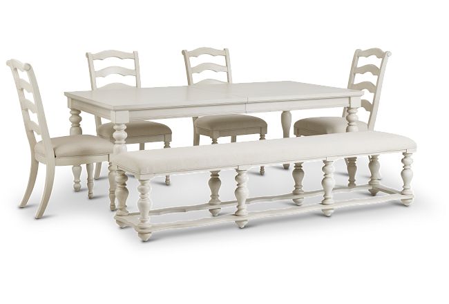 Savannah Ivory Rect Table, 4 Chairs & Bench