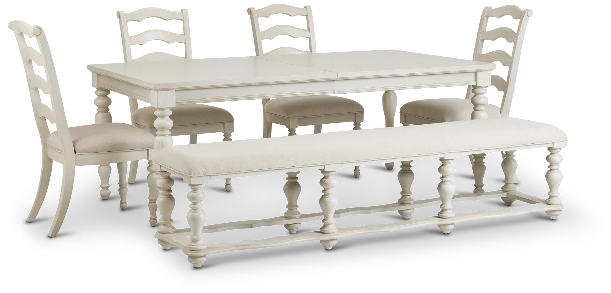 Savannah Ivory Rect Table, 4 Chairs & Bench