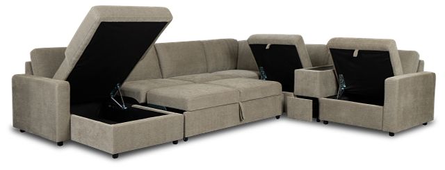 Addie Gray Fabric Medium Left Chaise Sleeper Sectional With Console