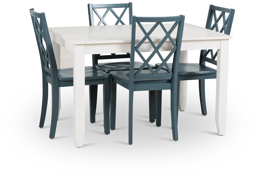Edgartown White Rect Table & 4 Navy Wood Chairs
