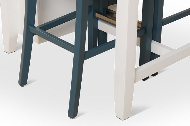 Edgartown White Storage High Table & 2 Navy Wood Barstools