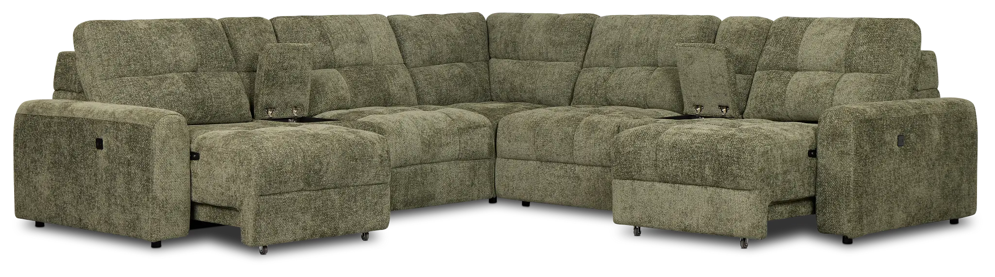 Hendrix Green Fabric Large Dual Power 2 Arm Extension Chaise Sectional Hendrix Green Fabric Large Dual Power 2 Arm Extension Chaise Sectional
