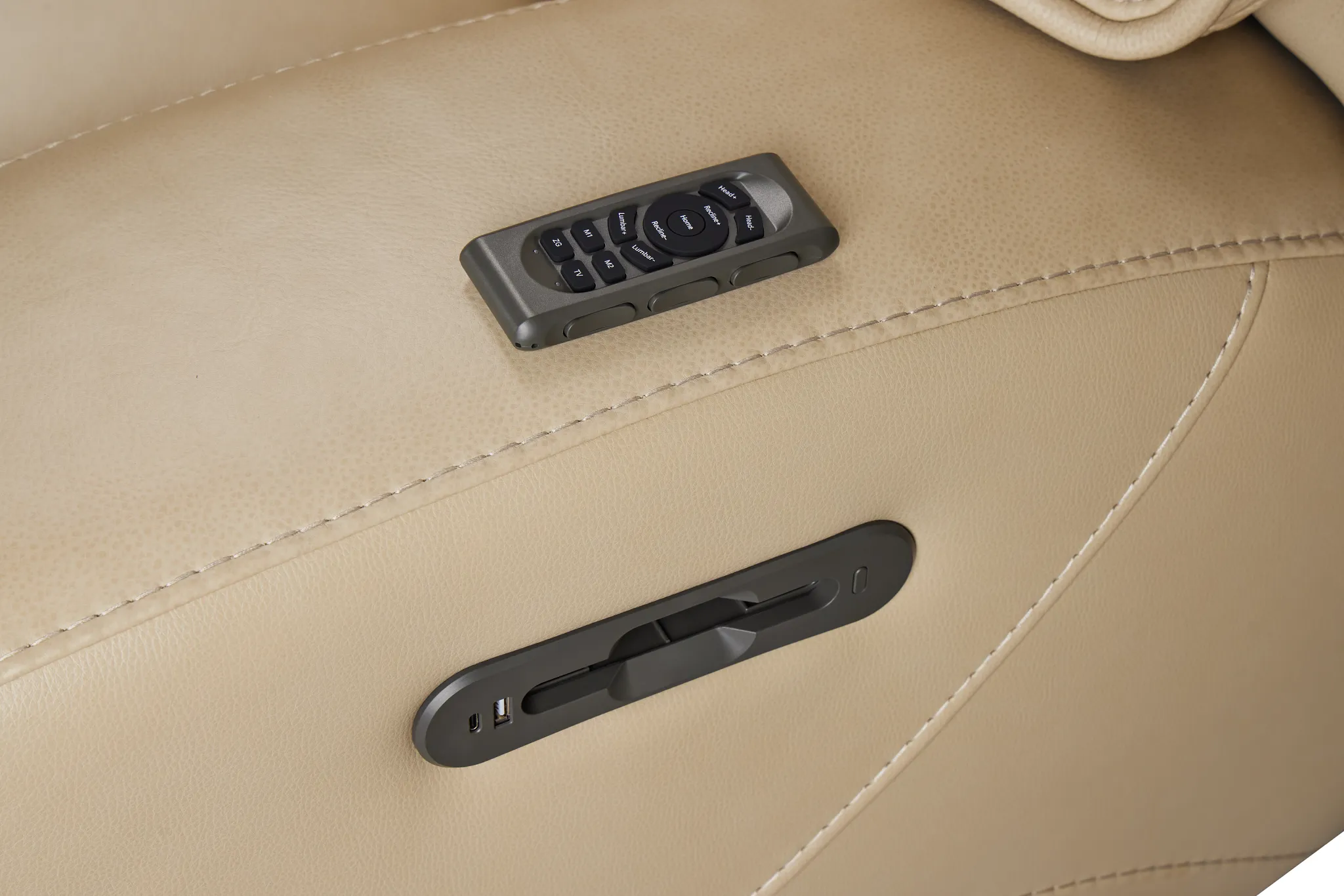 Casey Light Beige Lthr/vinyl Small Two-arm Power Reclining Sectional