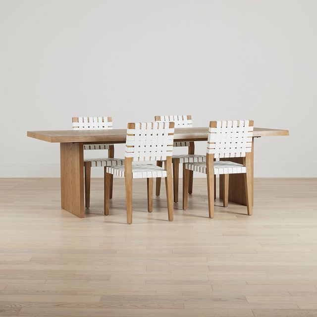 Haven Light Tone Wood Rectangular Table & 4 Woven Chairs